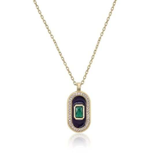 Lineargent collana con medaglia centrale dal design ovale con zirconi