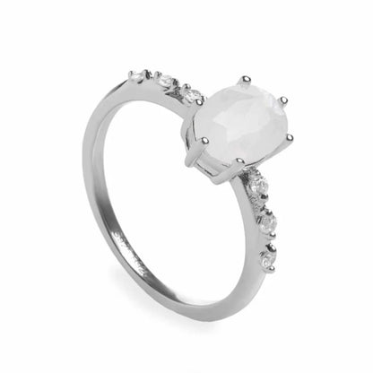 Lineargent anello sottile design centrale in quarzo adamantino bianco