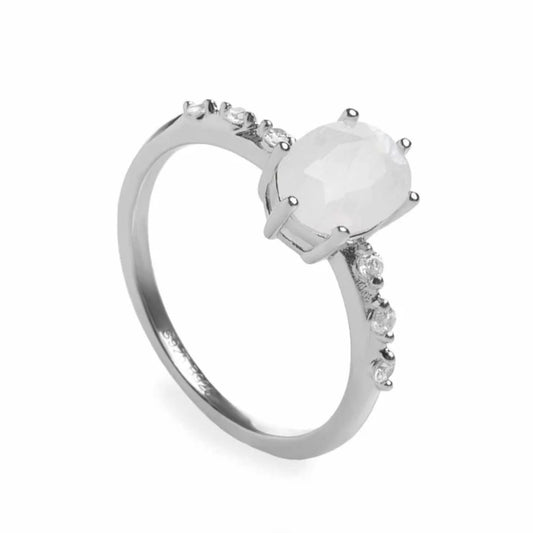 Lineargent anello sottile design centrale in quarzo adamantino bianco