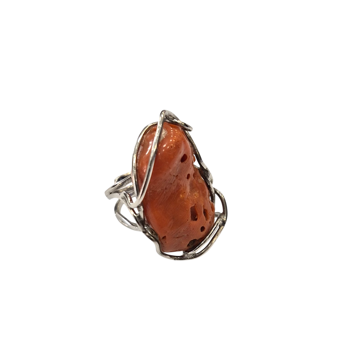 Anello in Corallo Mediterraneo Naturale – Argento 925, Lavorazione a Cera Persa