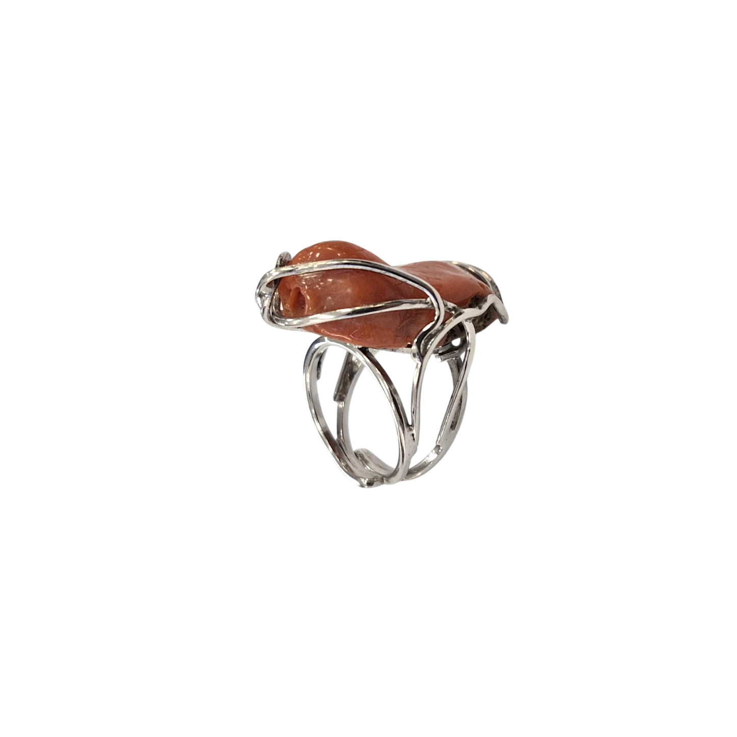 Anello in Corallo Mediterraneo Naturale – Argento 925, Lavorazione a Cera Persa