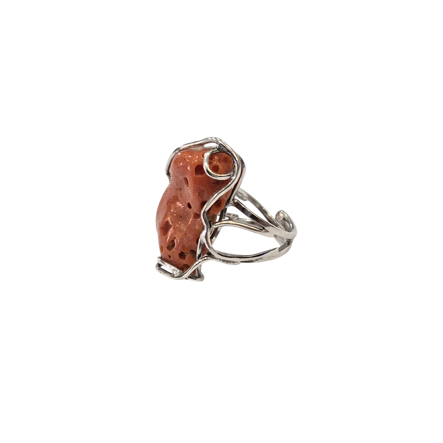 Anello in Corallo Mediterraneo Naturale – Argento 925, Lavorazione a Cera Persa