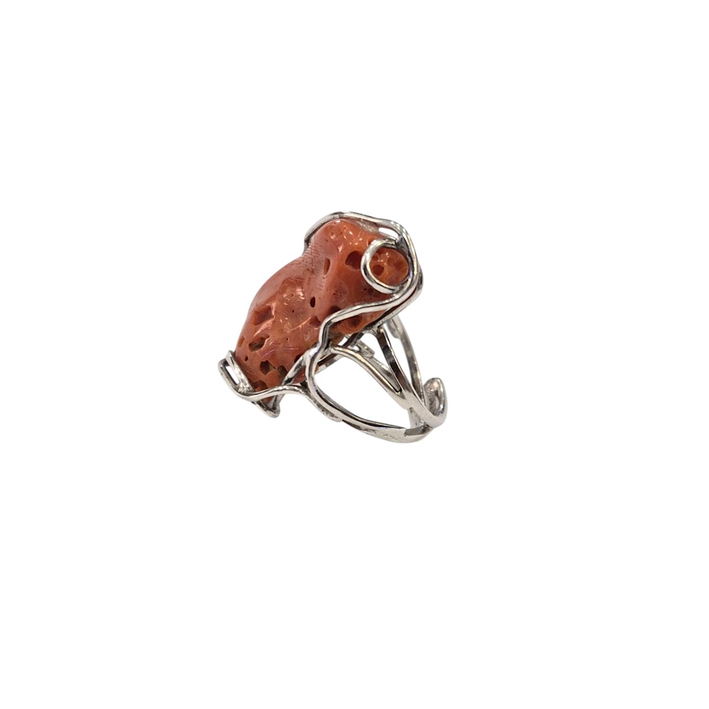 Anello in Corallo Mediterraneo Naturale – Argento 925, Lavorazione a Cera Persa