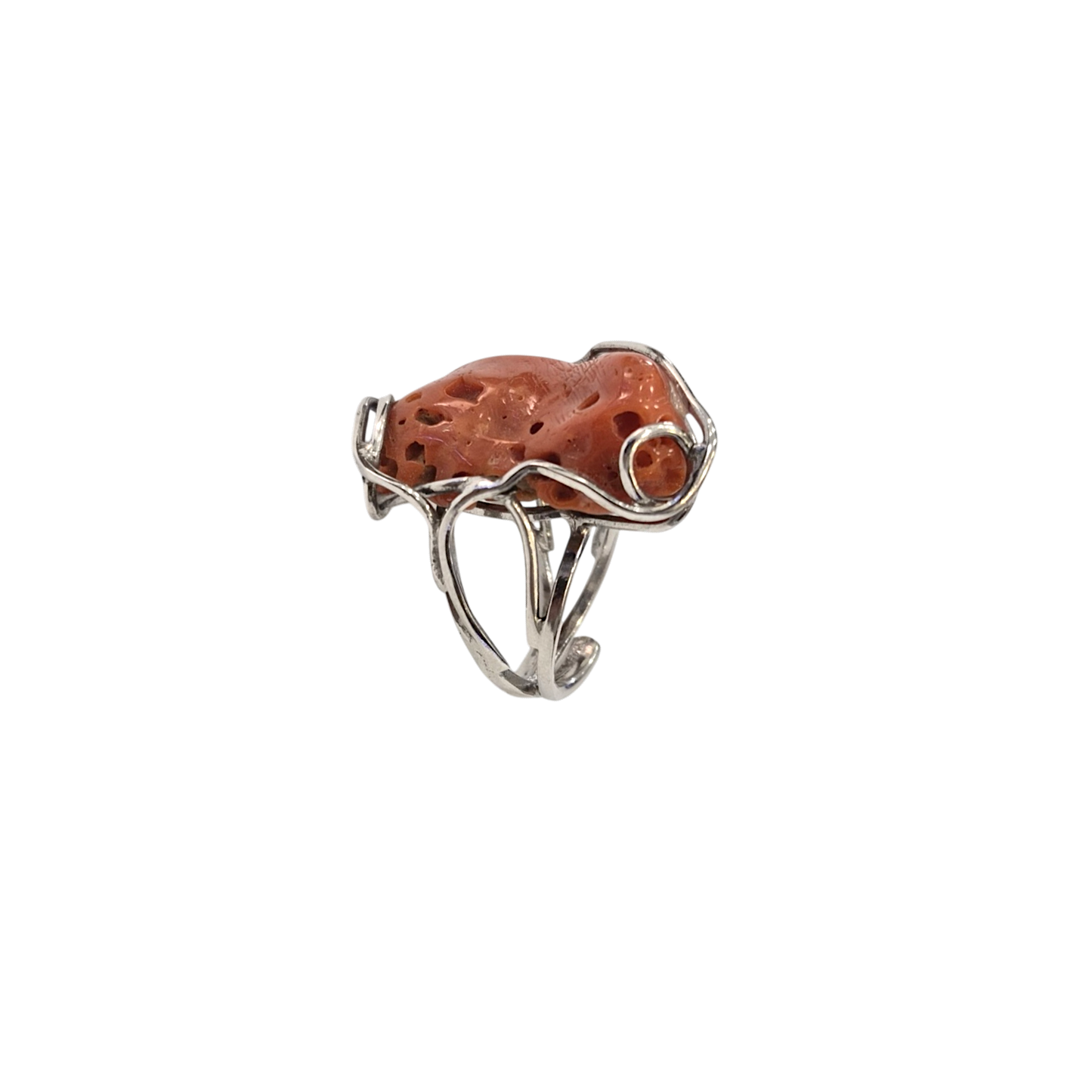 Anello in Corallo Mediterraneo Naturale – Argento 925, Lavorazione a Cera Persa