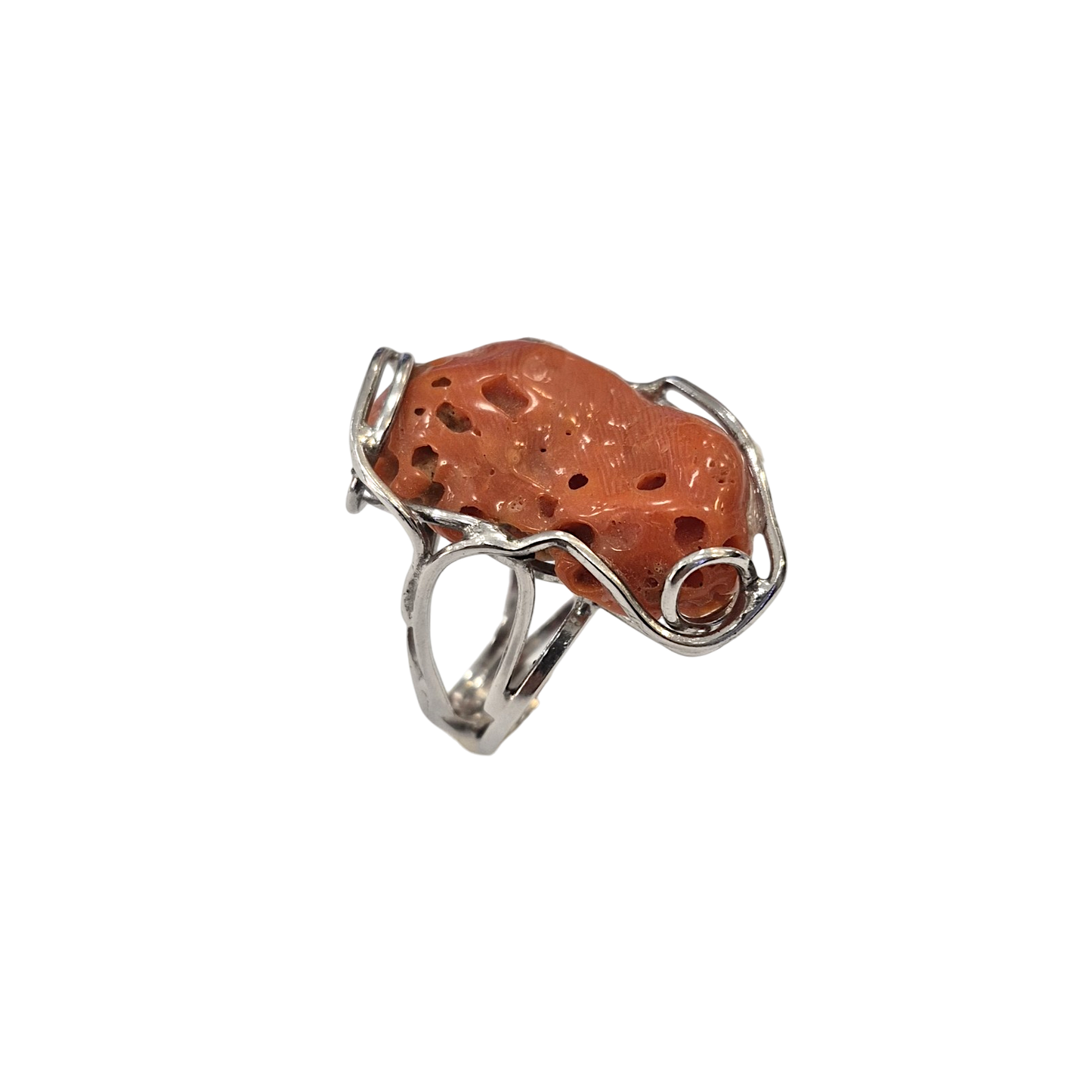 Anello in Corallo Mediterraneo Naturale – Argento 925, Lavorazione a Cera Persa
