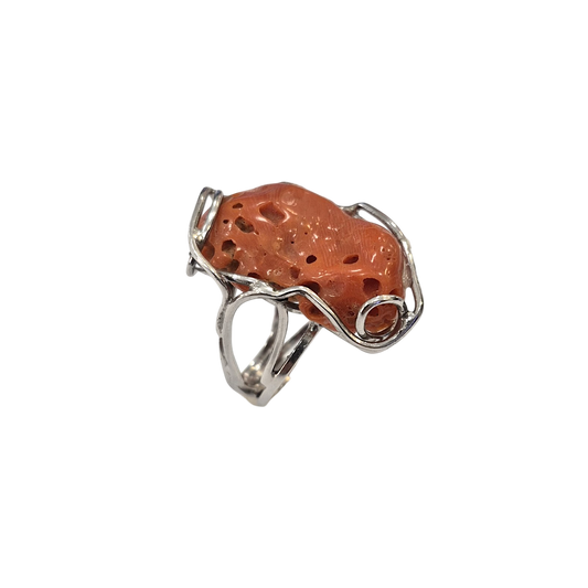 Anello in Corallo Mediterraneo Naturale – Argento 925, Lavorazione a Cera Persa