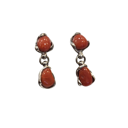 Orecchino in Corallo Mediterraneo Naturale – Argento 925, Lavorazione a Cera Persa