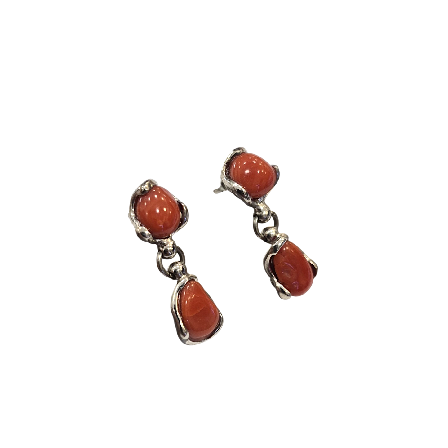Orecchino in Corallo Mediterraneo Naturale – Argento 925, Lavorazione a Cera Persa