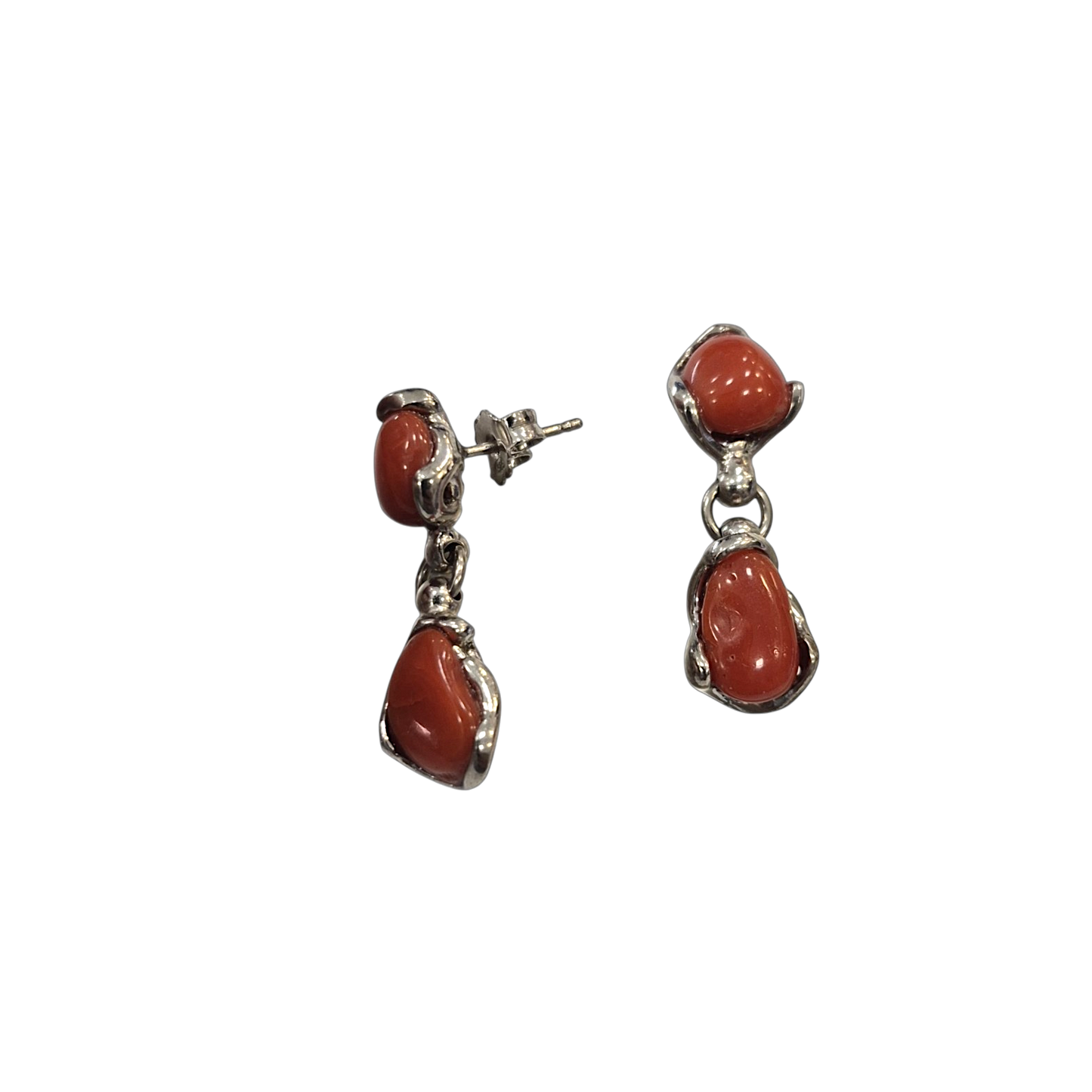 Orecchino in Corallo Mediterraneo Naturale – Argento 925, Lavorazione a Cera Persa