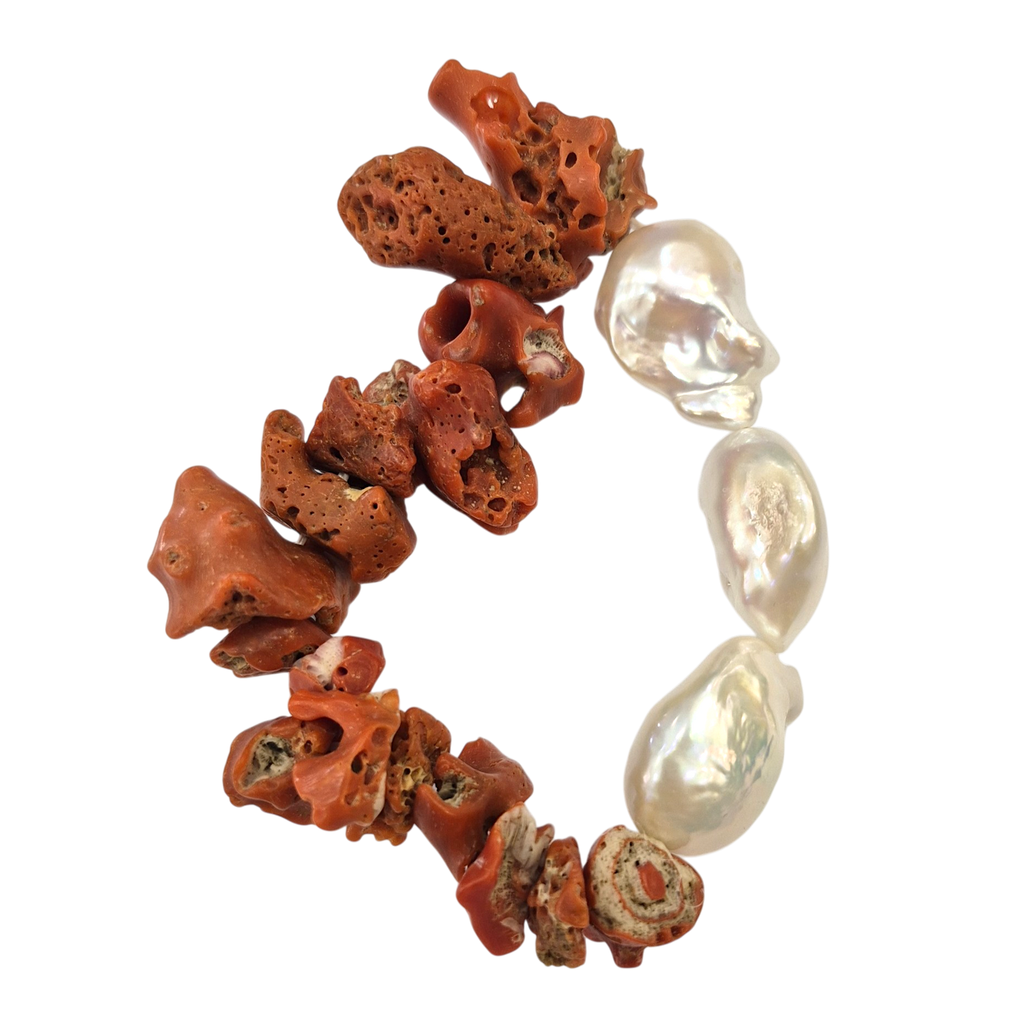Bracciale in Corallo Mediterraneo Spezzato e Perle Barocche – Lavorazione Artigianale