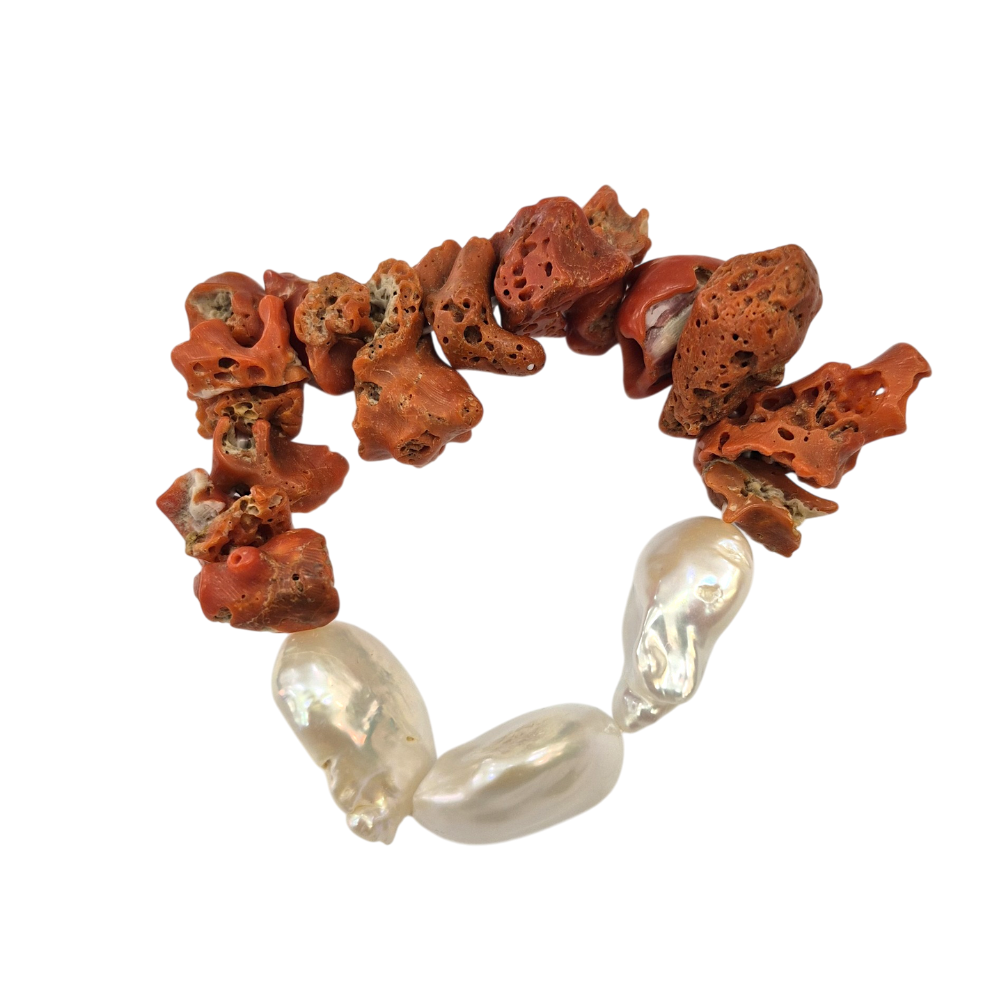 Bracciale in Corallo Mediterraneo Spezzato e Perle Barocche – Lavorazione Artigianale