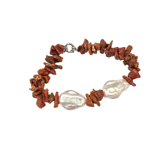 Bracciale in Corallo Mediterraneo Spezzato e Perle Barocche – Lavorazione Artigianale (Copia)