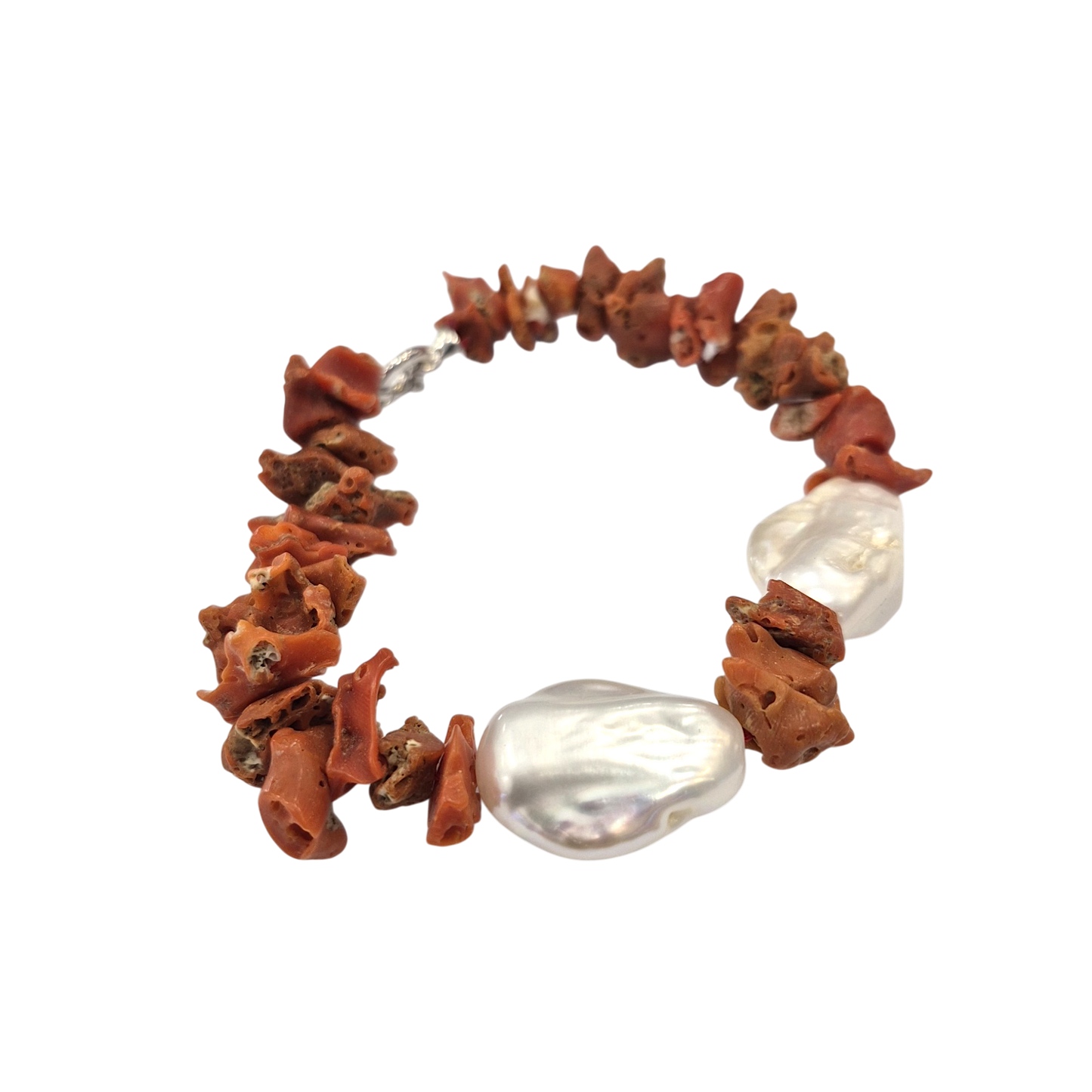 Bracciale in Corallo Mediterraneo Spezzato e Perle Barocche – Lavorazione Artigianale (Copia)