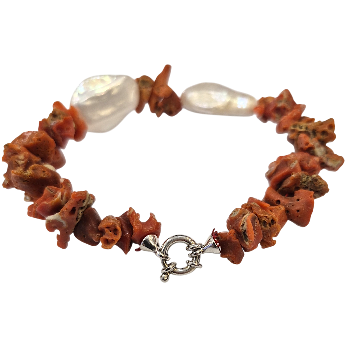 Bracciale in Corallo Mediterraneo Spezzato e Perle Barocche – Lavorazione Artigianale (Copia)