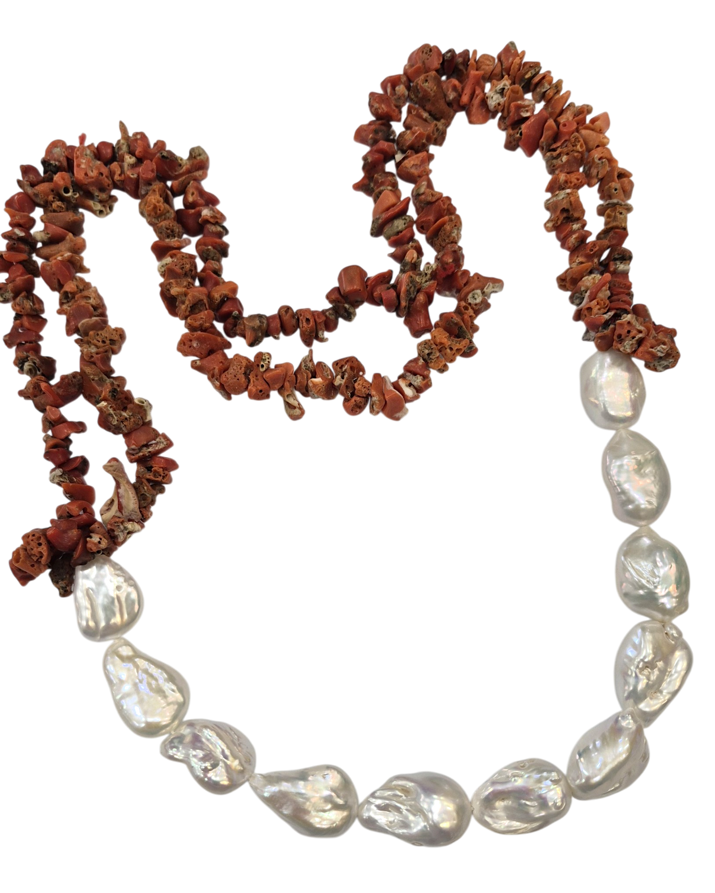 Collana in Corallo Mediterraneo Spezzato e Perle Barocche – Lavorazione Artigianale