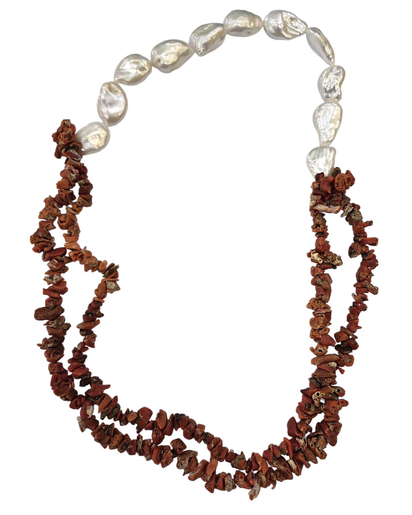 Collana in Corallo Mediterraneo Spezzato e Perle Barocche – Lavorazione Artigianale