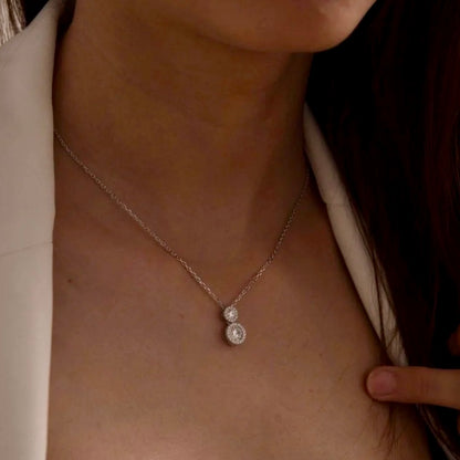 Lineargent collana e ciondolo in argento lucido con doppio design a zirconi