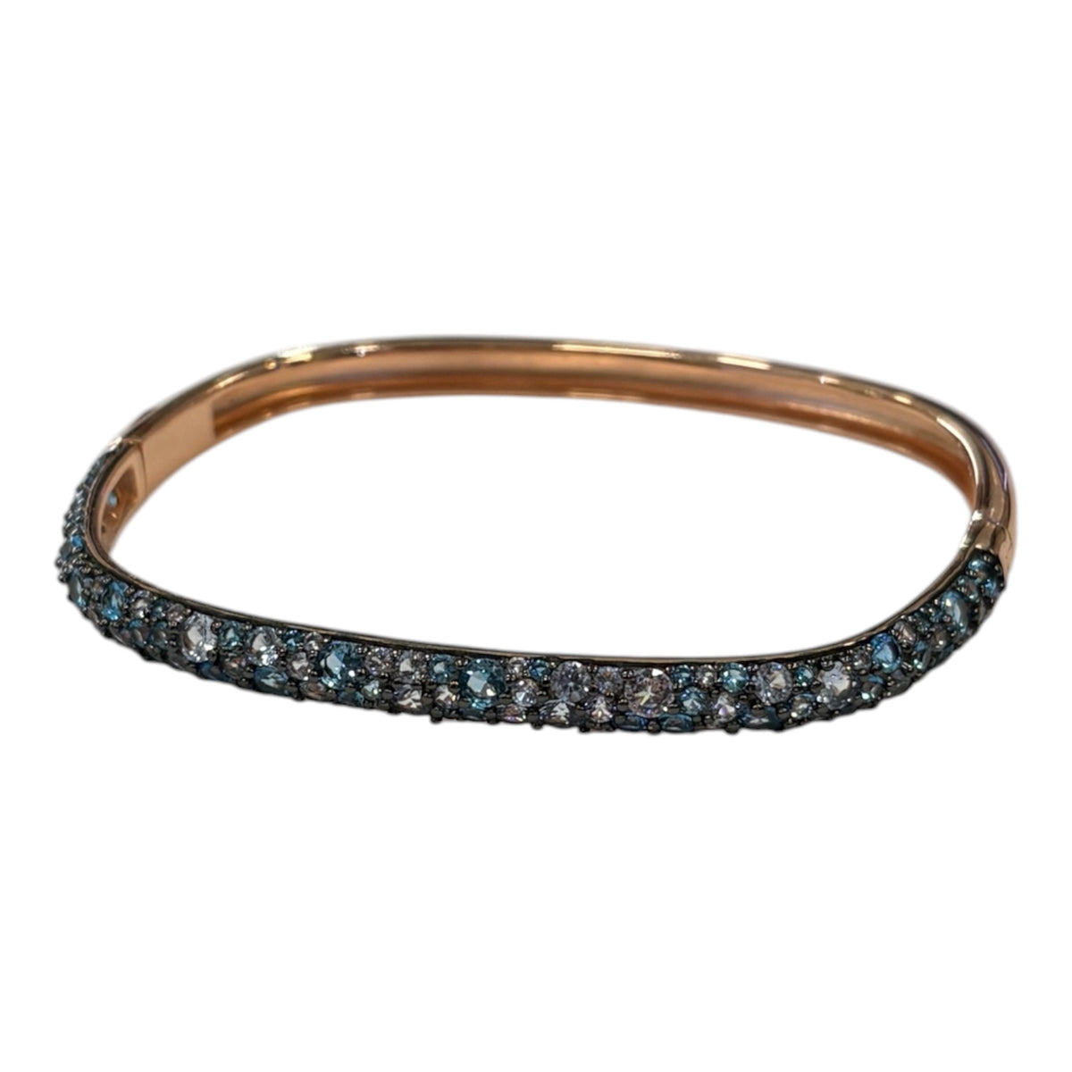 Idandi bracciale rigido in argento rosato con zirconi celesti