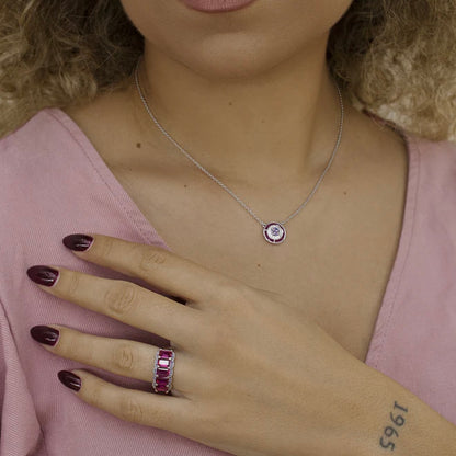 Lineargent anello con pietre taglio smeraldo tono fucsia