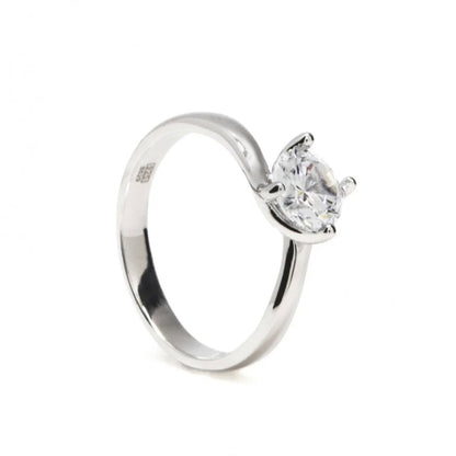 Lineargent anello solitario dal design curvo con zirconia centrale