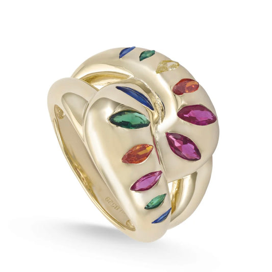 Lineargent anello di design in argento stile mosaico multicolore