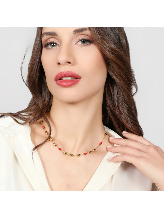 Unoaerre Collana Boule in argento dorato e corallo