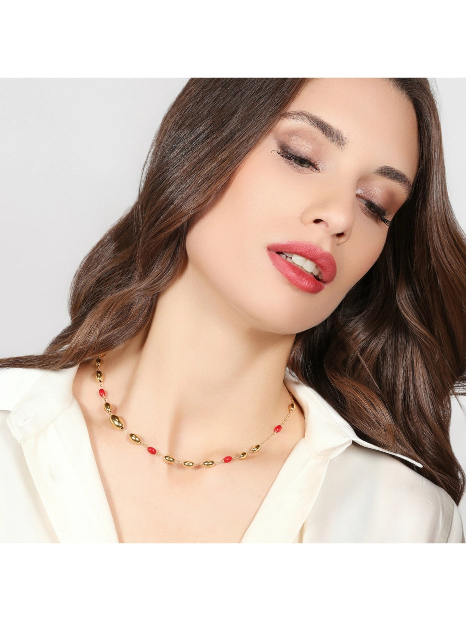 Unoaerre Collana Boule in argento dorato e corallo