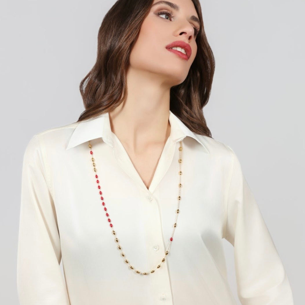 Unoaerre collana lunga boule in argento dorato e corallo
