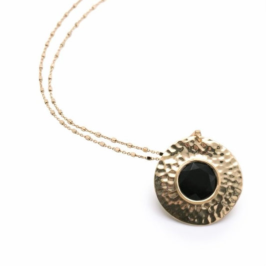 Aquaforte collana nuova Retrò con pasta vitrea tonda nera
