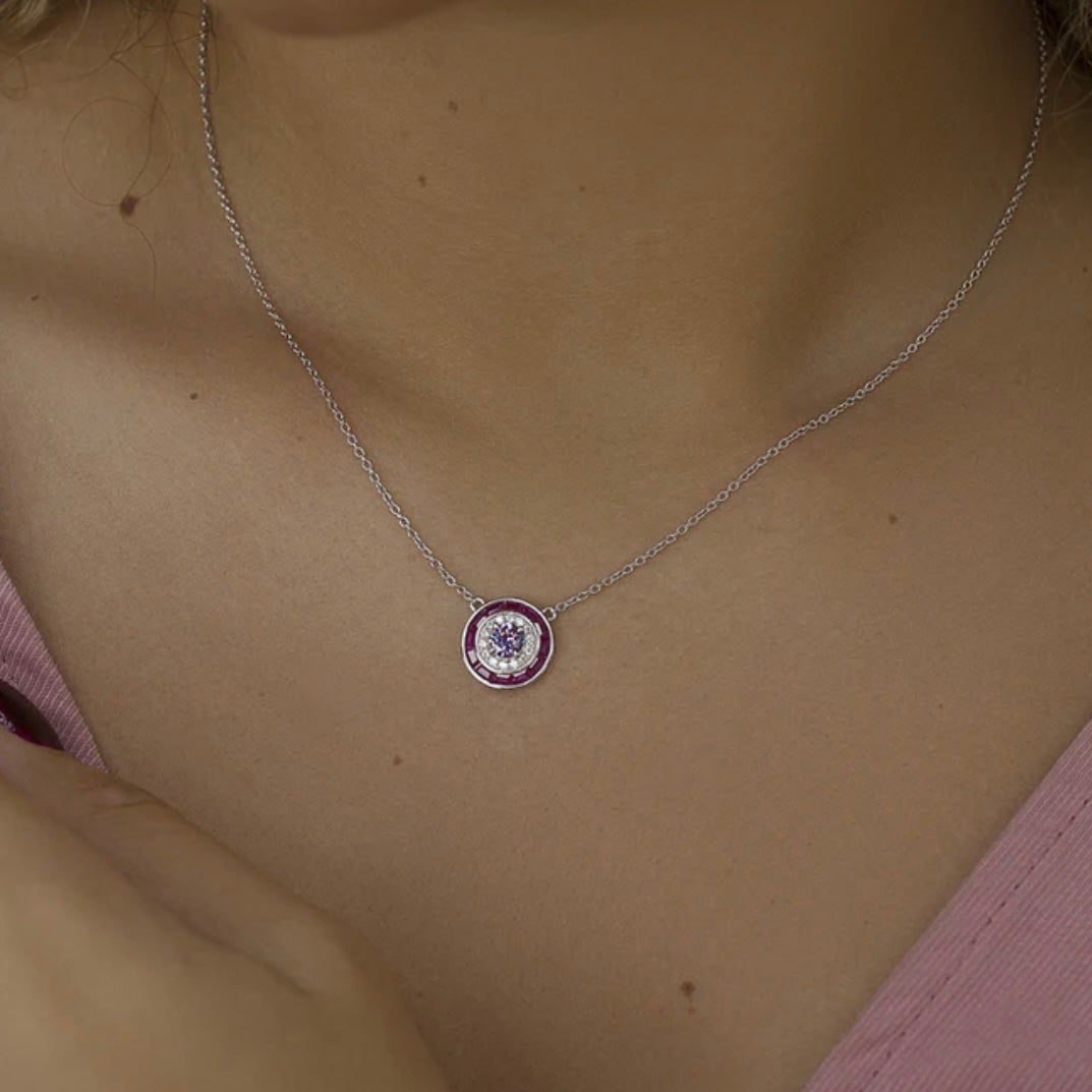 Lineargent collana con pietre disegno circolare tono fucsia