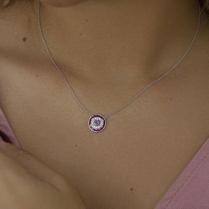 Lineargent collana con pietre disegno circolare tono fucsia