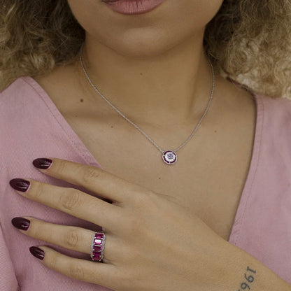 Lineargent collana con pietre disegno circolare tono fucsia