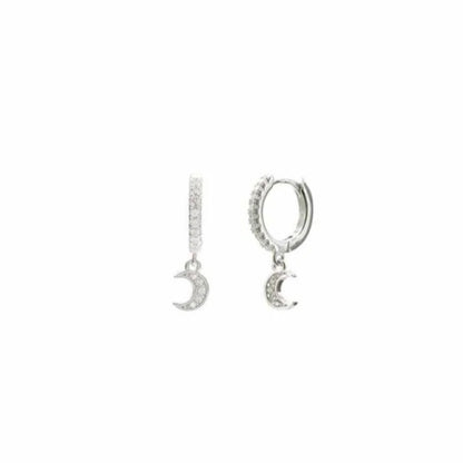 Lineargent orecchini a cerchio con ciondoli design luna con zirconi