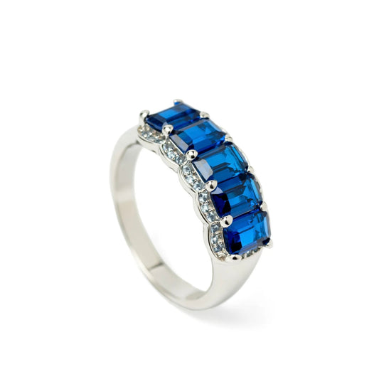 Lineargent anello con pietre taglio smeraldo tono azzurro