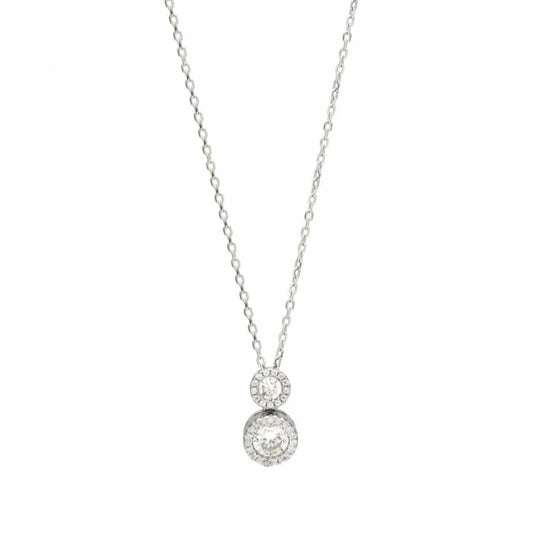 Lineargent collana e ciondolo in argento lucido con doppio design a zirconi
