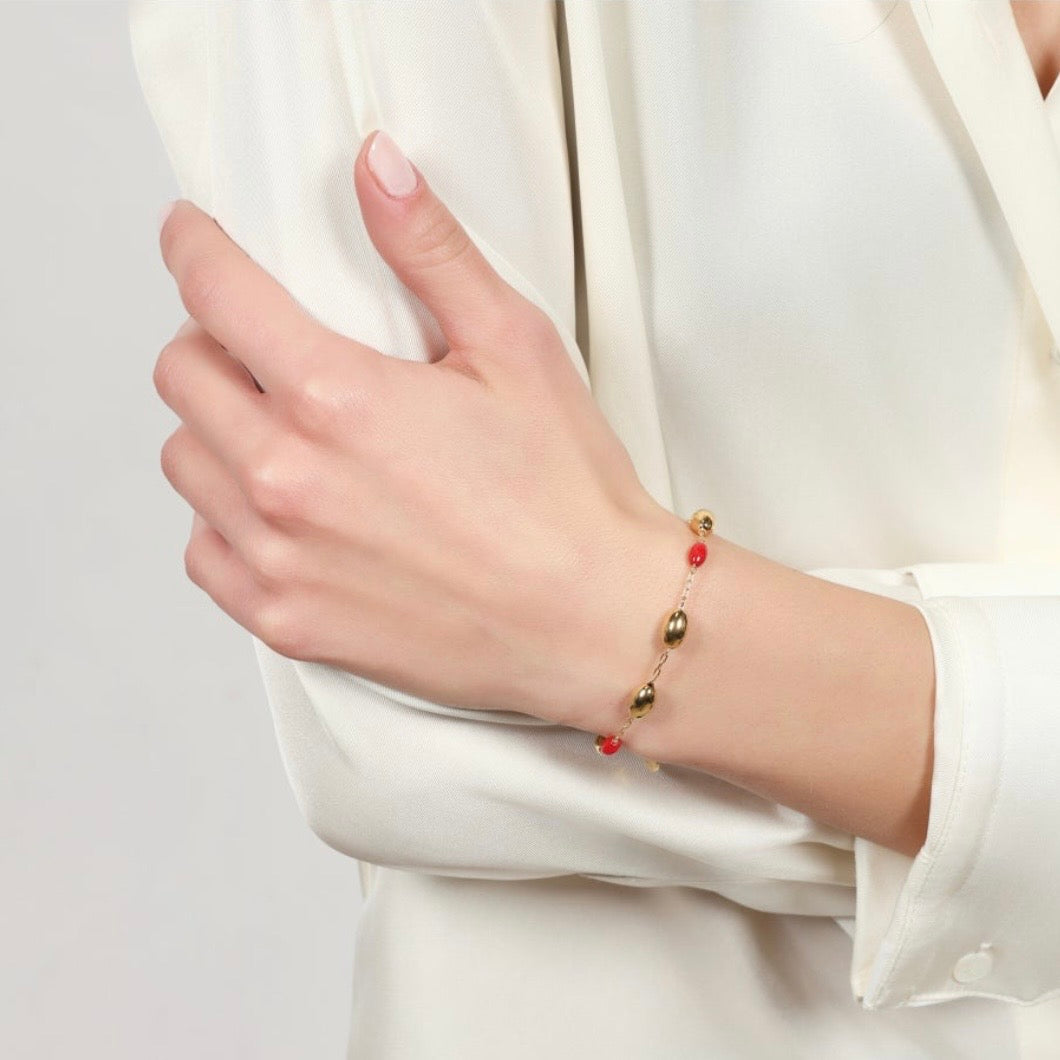 Unoaerre bracciale boule in argento dorato e corallo