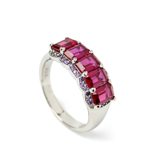 Lineargent anello con pietre taglio smeraldo tono fucsia