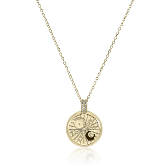 Lineargent collana medaglia design universo con dettaglio zirconi