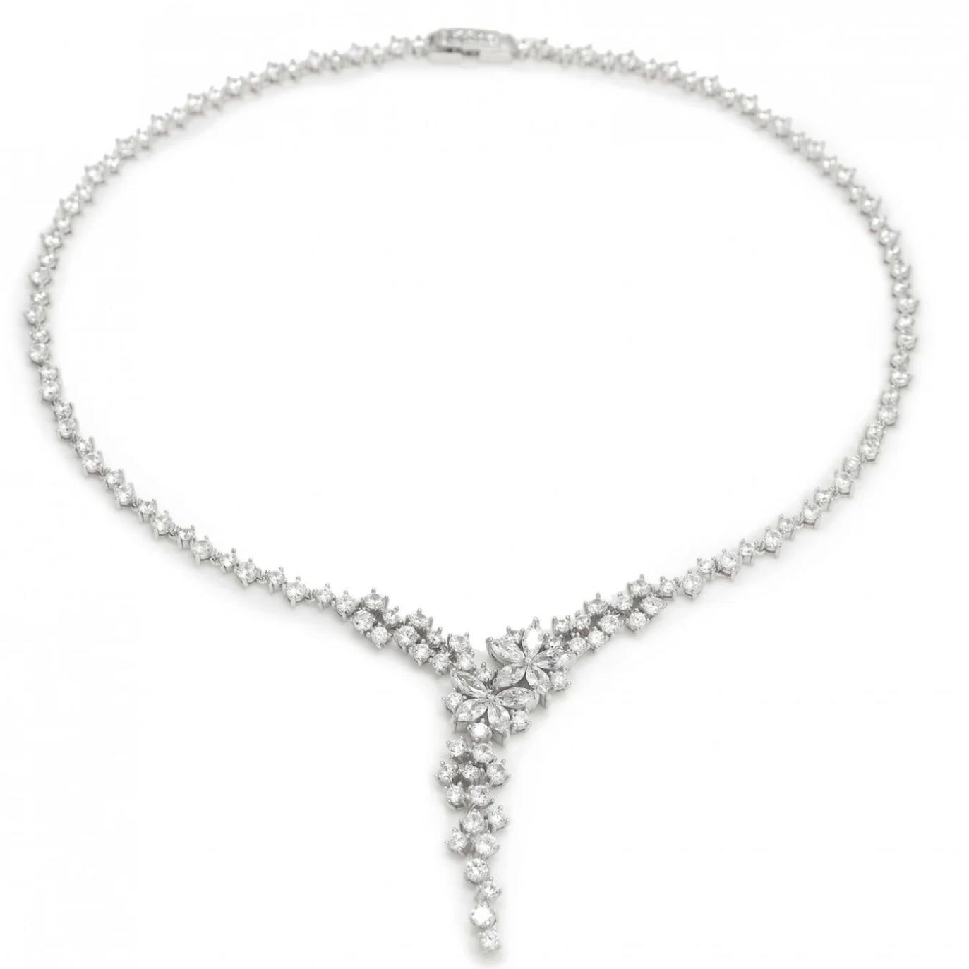 Lineargent collana da festa in argento rigido con disegno lineare e floreale