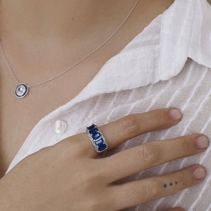 Lineargent anello con pietre taglio smeraldo tono azzurro