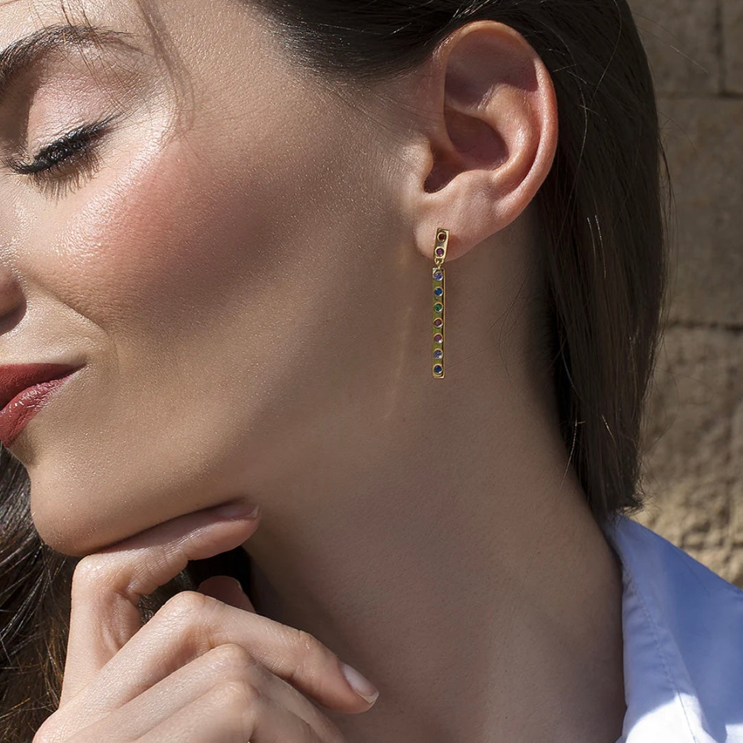 Lineargent orecchini lunghi in argento placcato oro design multicolore