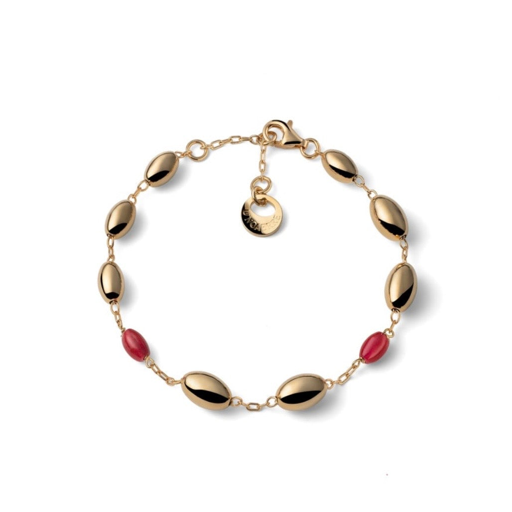 Unoaerre bracciale boule in argento dorato e corallo