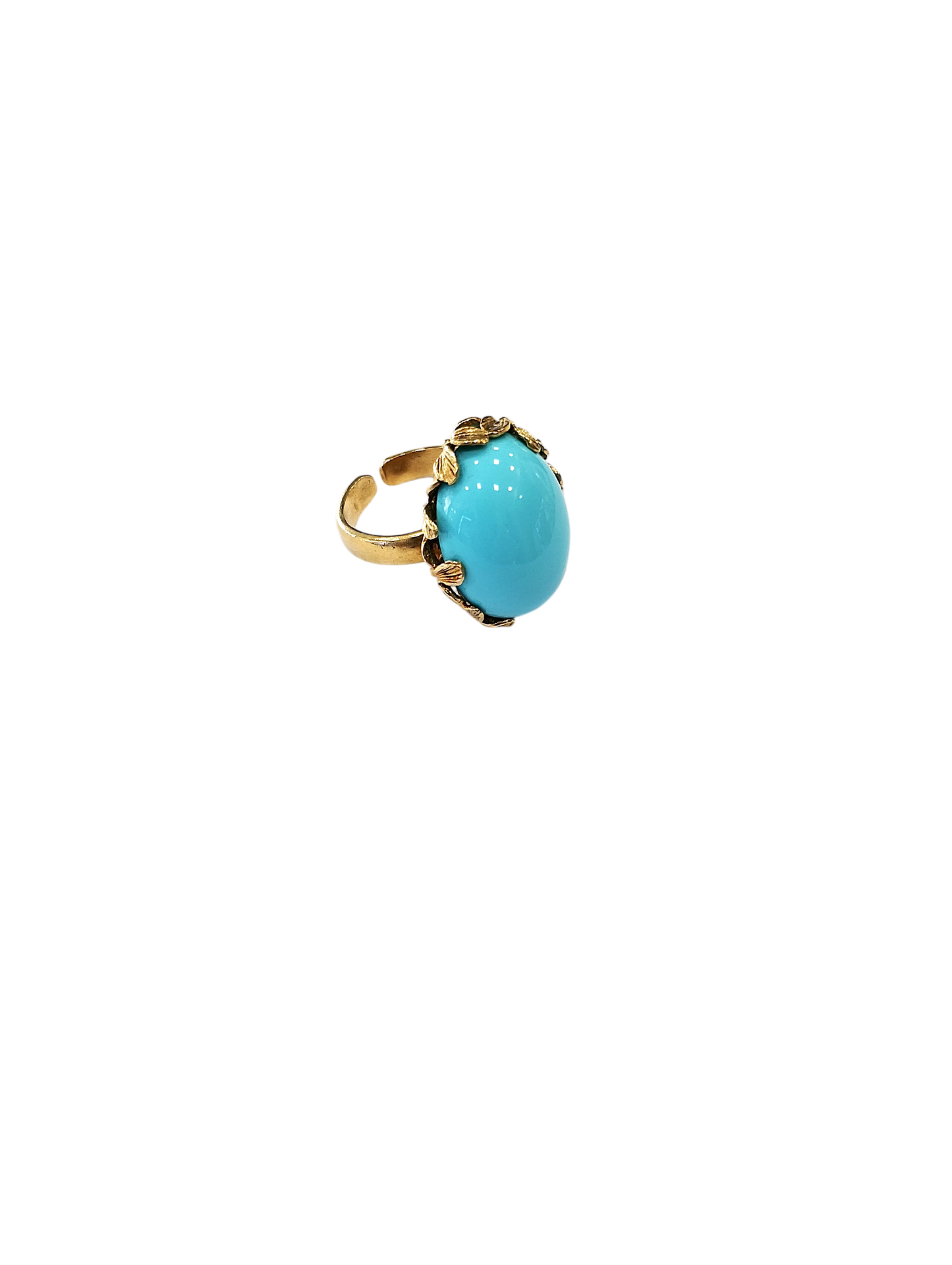 Anello in Turchese Ricostruito e Argento 925 Dorato