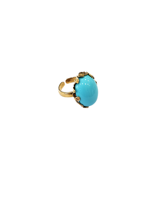 Anello in Turchese Ricostruito e Argento 925 Dorato