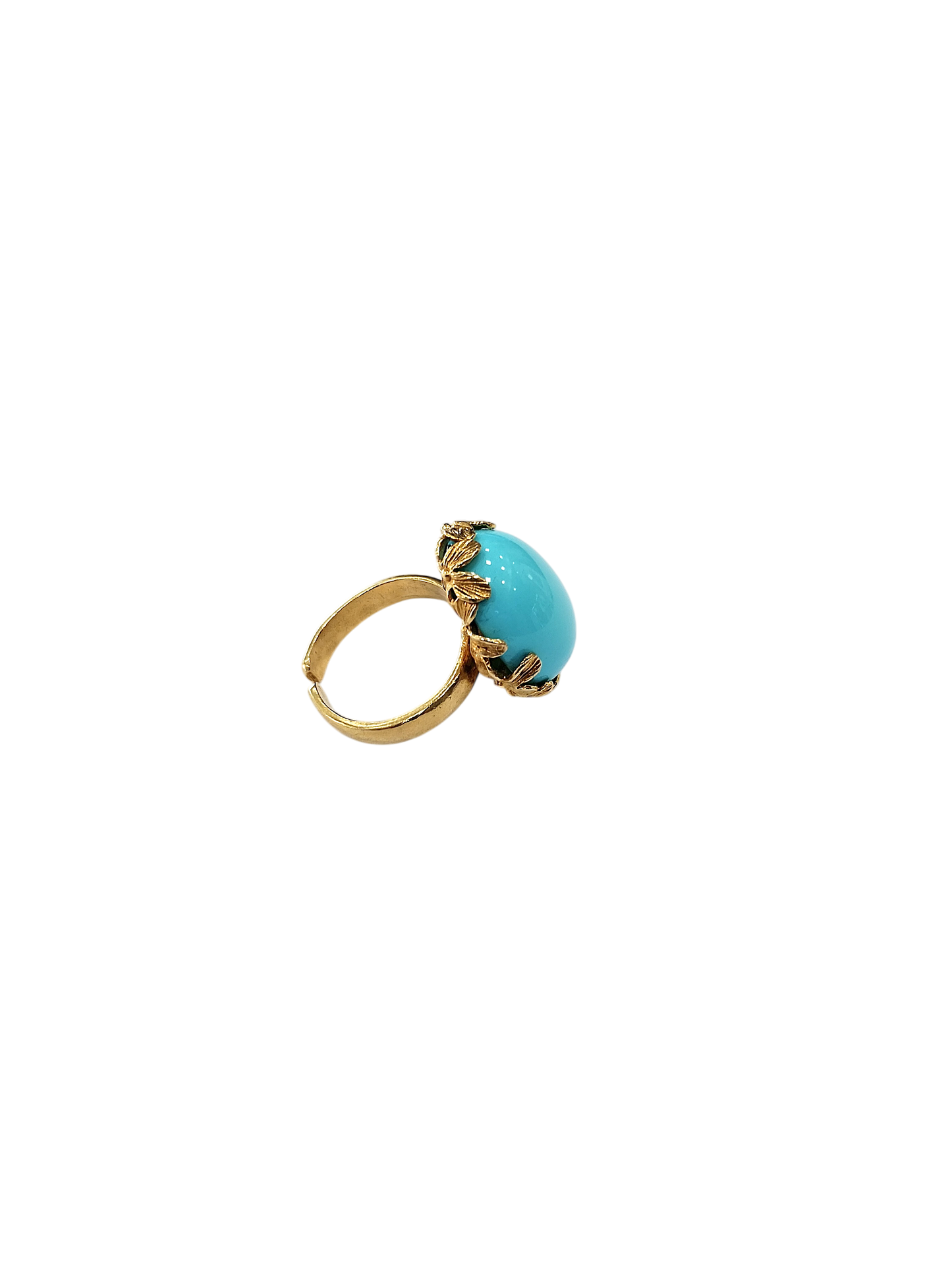 Anello in Turchese Ricostruito e Argento 925 Dorato