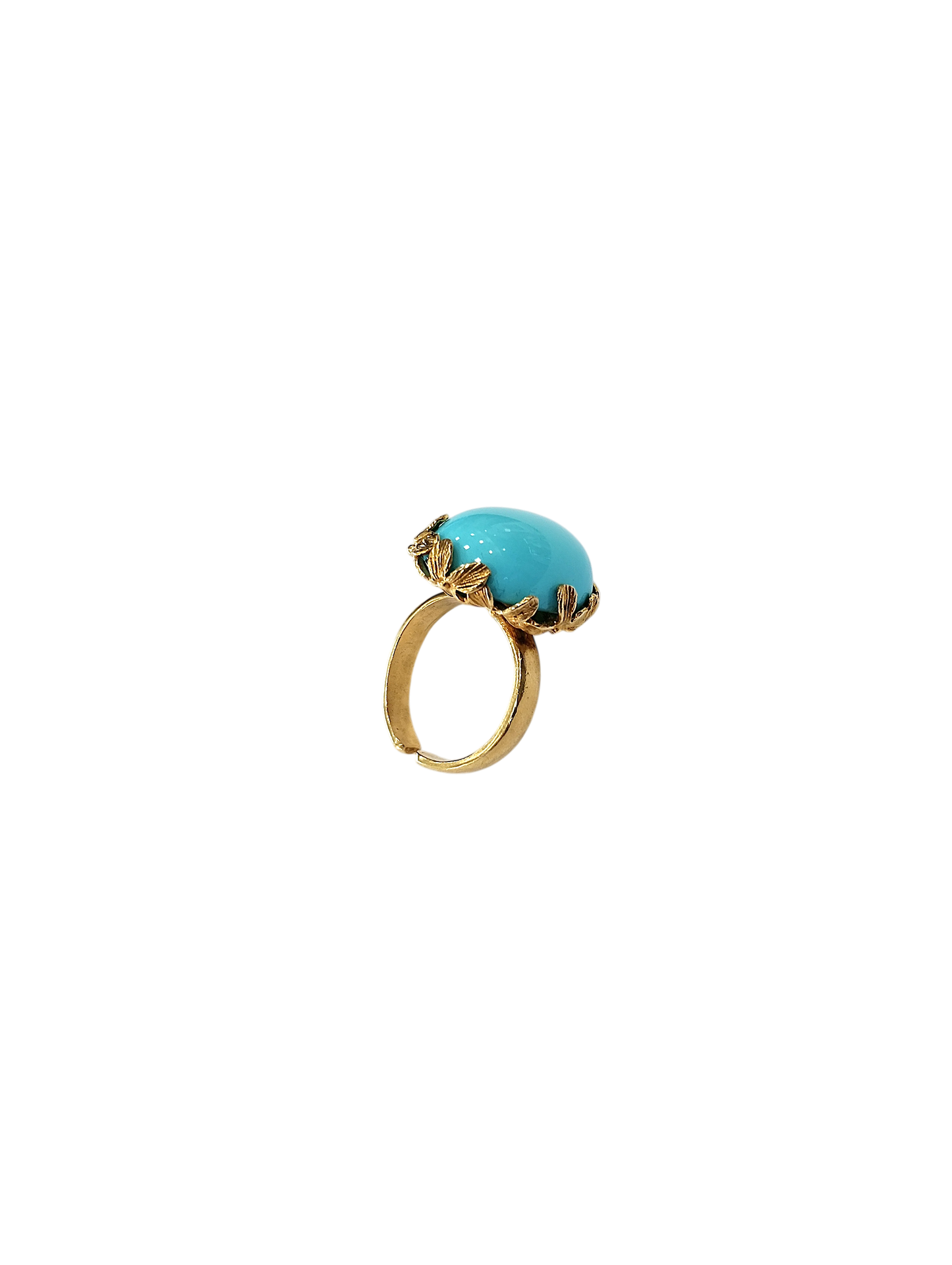Anello in Turchese Ricostruito e Argento 925 Dorato