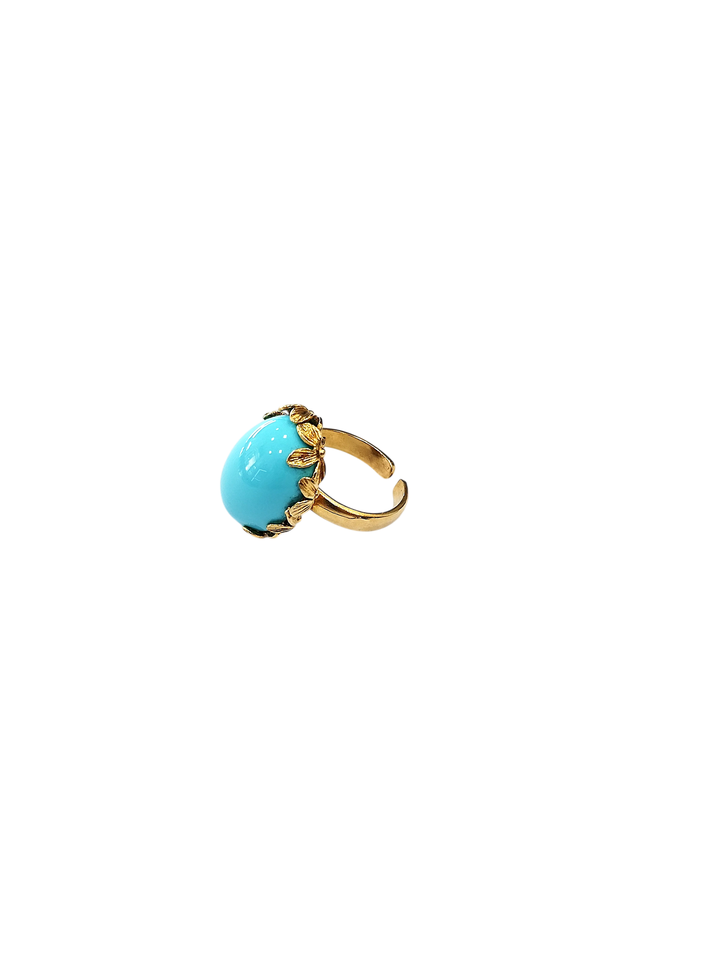 Anello in Turchese Ricostruito e Argento 925 Dorato
