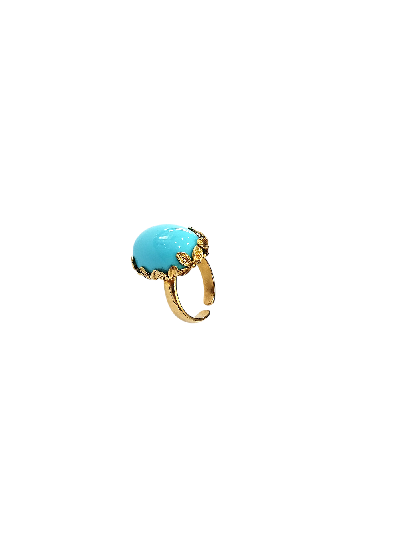 Anello in Turchese Ricostruito e Argento 925 Dorato