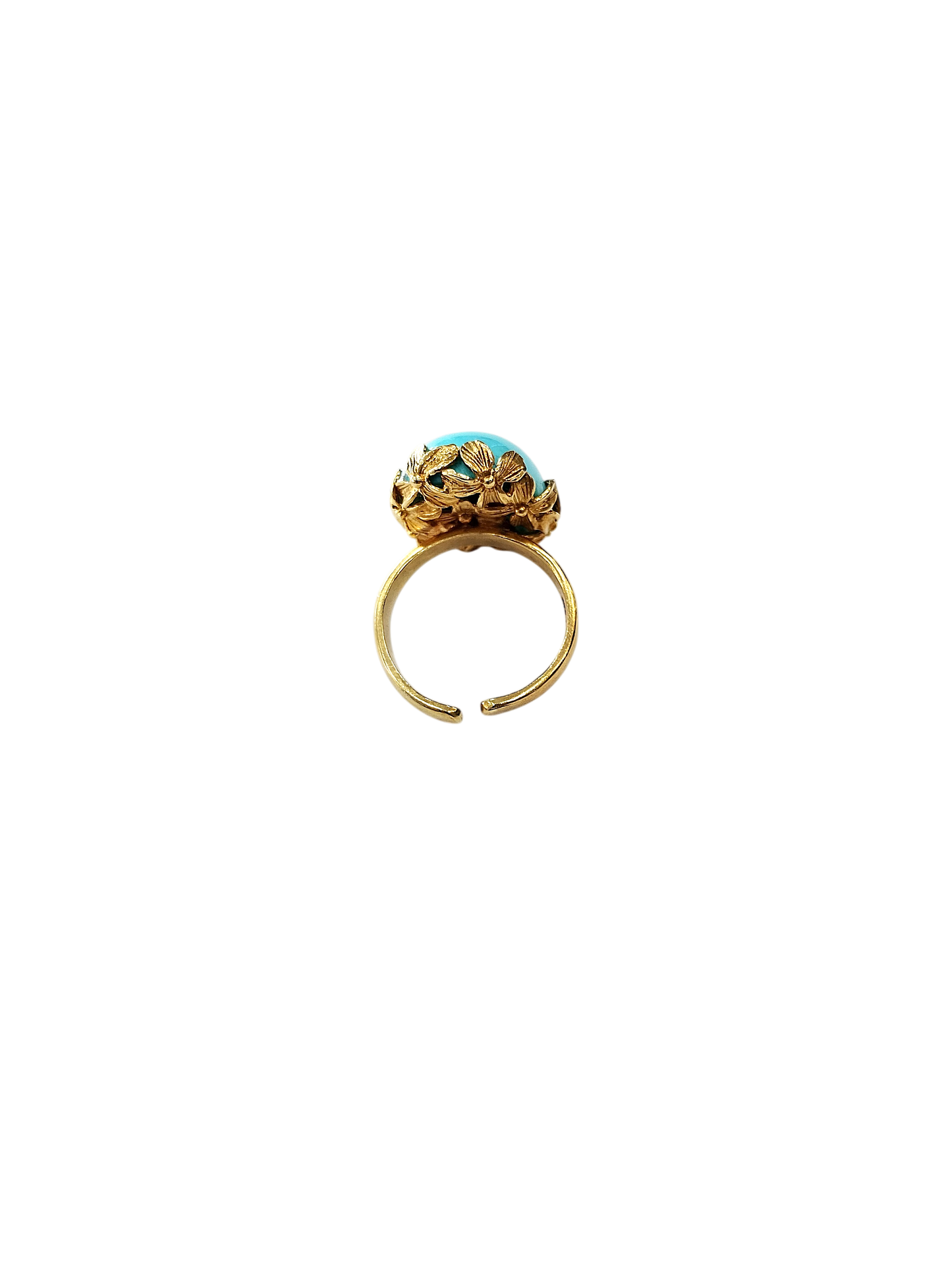Anello in Turchese Ricostruito e Argento 925 Dorato