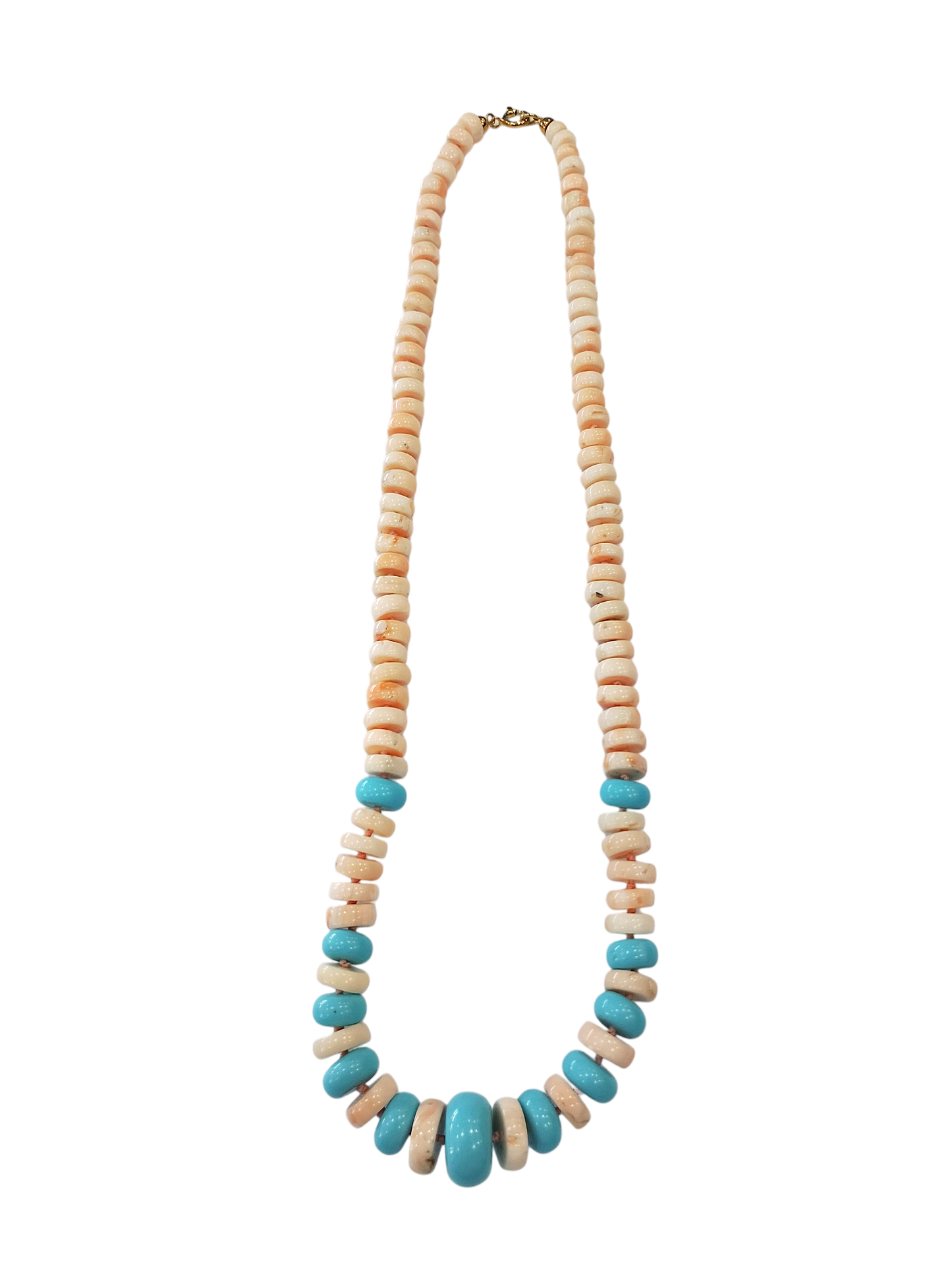 Collana in Corallo Rosa e Turchese Ricostruito – Rondelle, Argento 925 Dorato – cm 70